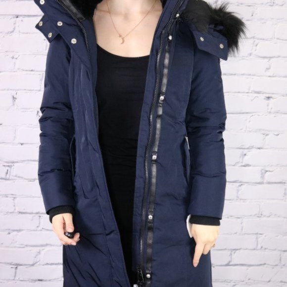NWT Noize navy blue long parka faux fur trim R2 - Picture 5 of 10